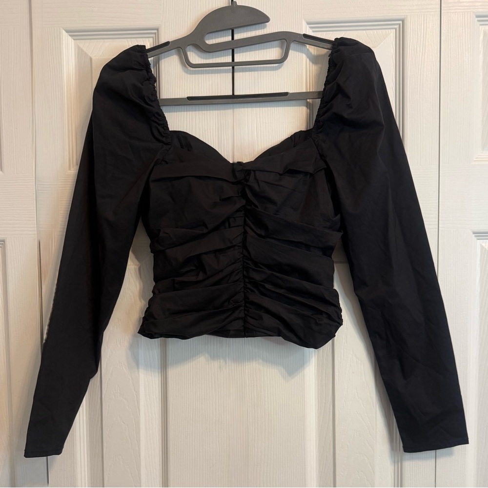 ASTR the Label Black Ruched Long Sleeve Blouse | Size XS | Elegant & Trendy